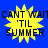 Yellow starburst graphic with black text 'CAN'T WAIT 'TIL SUMMER' on blue background, displayed in four identical positions