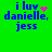 Green background with blue text reading 'i luv danielle, jess' and a pink heart symbol that animates into scattered dots.