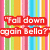 A static image with a colorful striped background and red text boxes containing dialogue.