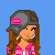 Pixel art contact sheet showing multiple frames of a cartoon character with brown hair, pink jacket, and gray pants against a blue background with repeated text.