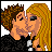 Pixelated cartoon couple kissing with blue text on white background in a 2x2 contact sheet layout.