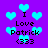 Pixelated icon with purple background, blue hearts, and black text reading "I Love Patrick (333)" repeated in a pattern