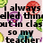 Pixelated text on a light pink background with green and purple circular shapes, showing a story about writing in class and reading aloud.