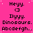 Pixelated text and symbols on a bright pink background with white speckles, arranged in a pattern