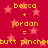 Red background with pink stars and yellow text displaying 'becca + jordan = butt pinche' repeated twice.
