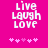 Pixelated text 'Live Laugh Love' in white on bright pink background with five small pixel hearts below, two versions differ by heart color variation.