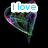 A static image displays multiple names in light blue text with white outlines, each followed by a small heart symbol, over a black background with two abstract heart-shaped patterns.