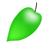 A pixelated green leaf-shaped icon with a short stem, rendered in a gradient of light to dark green against a solid gray background.