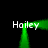 Green neon outline of a square with four instances of the text 'Hailey' in white pixelated font at each corner and midpoints on a black background.