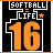 Two side-by-side pixelated images display "SOFTBALL = LIFE" text with a large number 16, differing in color scheme and star details.