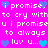 Pixelated text and heart icons on a bright pink background with repeated phrases like 'i promise' and 'luv u...' in white, blue, and cyan pixels.