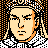 Pixelated 48x48 AIM buddy icon featuring a stylized human face with orange and black hair, yellow skin tone, and minimal facial features against a checkered background.