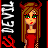 Animated contact sheet of a pixel-art devil doll character in red dress with horns, showing six sequential frames across 3 columns and 2 rows on black background.