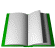 Animated sequence of an open book with green borders, pages flipping through various states from open to closed.