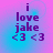 Pixelated text 'i love jake <3 <3' on a pink-to-blue gradient background with subtle circular patterns.