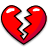 Static pixelated red broken heart icon with black outline and white highlights on a transparent background.