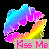 Pixelated icon with rainbow gradient lips forming a kiss shape over black background, pink text 'Kiss Me' on beige banner below.