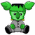 Pixelated green cartoon character with large ears, black hair tuft, yellow collar, gray body, and green knee pads on a white background.