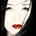 Pixelated image of a woman's face with pale skin, blue eyes, and red lips on the left; right side shows 'MEMOIRS OF A GEISHA' text over dark background.
