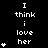 Black background with white pixelated text "I think i love her" repeated in multiple , each containing a varying number of white asterisk symbols