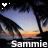 Animated sequence showing a sunset beach scene with palm trees and the name 'Sammi' overlaid, featuring changing heart icons in top-left corners.