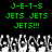 Green pixelated text 'J-E-T-S' and 'JETS JETS JETS!!!' repeated twice on black background with white-and-gray pixelated crowd below.
