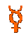 Orange stylized female symbol with circular top and vertical stem, displayed in four of four icons each on gray background