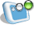 identical blue square icons with white borders, each featuring a small gray circle and green sphere on top against a light gray background