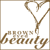 Brown-eyed beauty text with a heart-shaped outline above it, all in brown tones on white background.