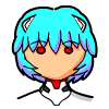 A cartoon character with cyan hair and red eyes displays multiple facial expressions including open eyes, closed eyes, and a slight smile