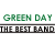 Animated sequence of skull-and-crossbones icons with pink dotted trails, alternating between black and red variants against a repeating 'GREEN DAY' text background.