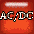 A 6-frame animated contact sheet of a pixelated AC/DC-themed buddy icon featuring Angus Young with repeated "ANGUS ROCKS" text and alternating background colors.