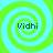 Four identical spiral patterns with alternating green and cyan rings, each containing the text "Vidhi" in dark blue pixelated font.