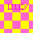 Four identical display pink text on yellow and pink checkered backgrounds with varying diamond patterns