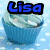 Animated sequence showing three distinct cupcake designs with the name 'Lisa' displayed in different colors above each.