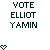 Static image of 'VOTE ELLIOT YAMIN' text with a small heart symbol above the first word, displayed in multiple color variations across different frames.