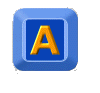 A 3x3 contact sheet of blue square icons with rounded corners showing an animation sequence where a yellow letter A appears and disappears within a vertical blue bar on a light gray background.