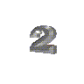 nine silver 3D-rendered numeric and punctuation symbols on a gray background, including multiple '2' shapes and '!' and '?' marks with metallic sheen
