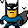 Pixelated Batman figure in blue and black costume with yellow face, shown across four positions on gray background.