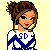 Pixel art cheerleader character in blue and white uniform with "SD" logo, shown across three frames of a contact sheet with text reading "cheer leading is my thing" on yellow background.