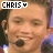 identical pixelated images showing a person with short dark hair wearing a black microphone headset, each labeled 'CHRIS' in multicolored text above