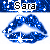 Blue lips with white star and cross symbols on a white background, labeled 'Sara' in black text on a blue starry banner above.