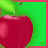 A static contact sheet of 18 identical frames showing a red apple with green leaves on a bright green background, each labeled "Apple" in light green text at the top left.