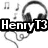 Black-and-white headphone icon with musical notes and text 'HenryT3 Rocks!' over blue and white wave background.