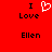 Red background with black text reading "I Love Ellen" and a white pixelated heart symbol replacing the word "Love" in one view.