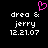 Pixelated text displays 'drea & jerry' with date '12.21.07', a pink heart symbol above the ampersand on left, and identical text without heart on right.