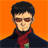 A pixelated contact sheet showing two frames of an animated buddy icon featuring a character with dark hair and red sunglasses against an orange background on the left, and text reading "Anime IM" and "COM" on a black background on the right.