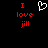 Red text 'I love jill' on black background with white pixelated heart symbol above the text.