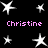 Pixelated white star shapes and pink text reading Christine on a black background, with multiple star variations