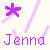 Purple star icons and pink diagonal lines animate over a light background with the text 'Jenna was here' in purple pixelated font.